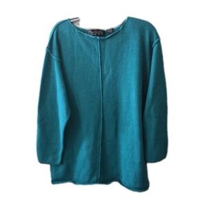 Chaus Sport Teal Knit Sweater Women's M Ramie Cotton Pullover Classic 90s Style